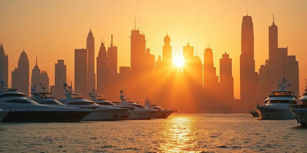 El horizonte de Dubái con el Burj Khalifa alzándose sobre Downtown al anochecer