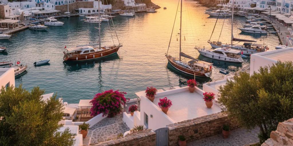 Las murallas fortificadas de Dalt Vila alzándose sobre el puerto de la ciudad de Ibiza al anochecer
